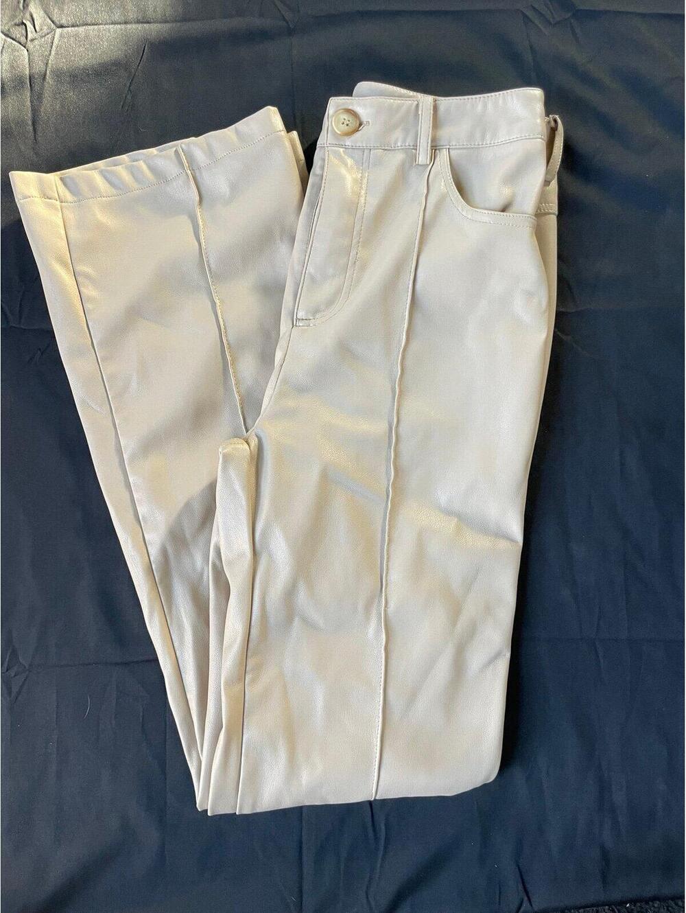Ellison Cream Faux Leather High Waisted Pants Small